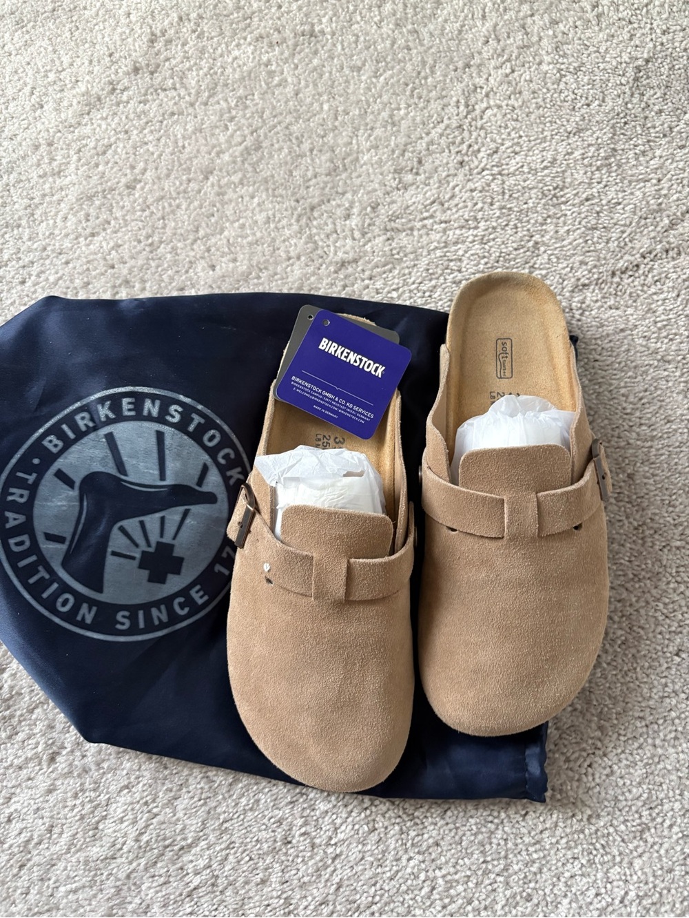 Birkenstock Suede Clog Mules in tan